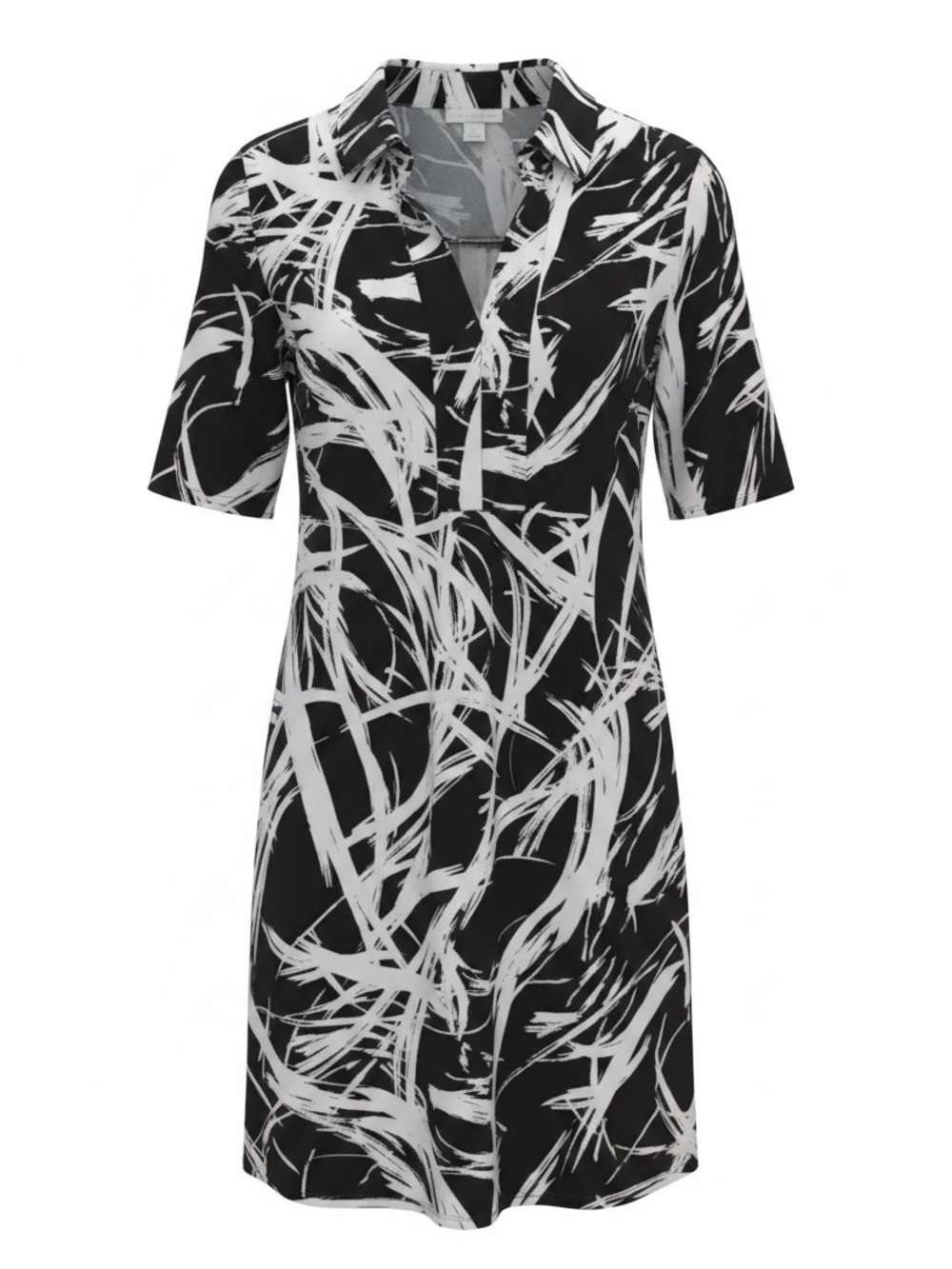 New York & Company Black & White Abstract Collared Blouse